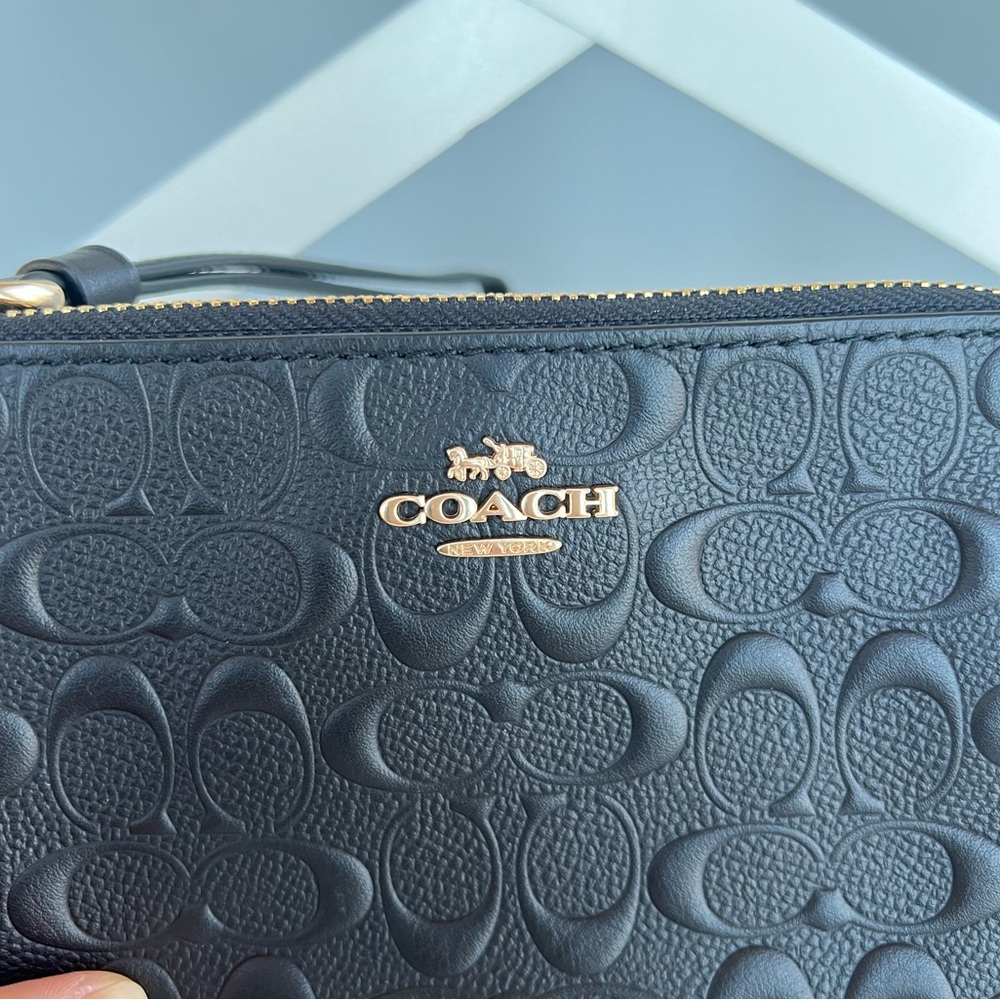 Coach Black Classic Embossed Leather Wristlet Brand New